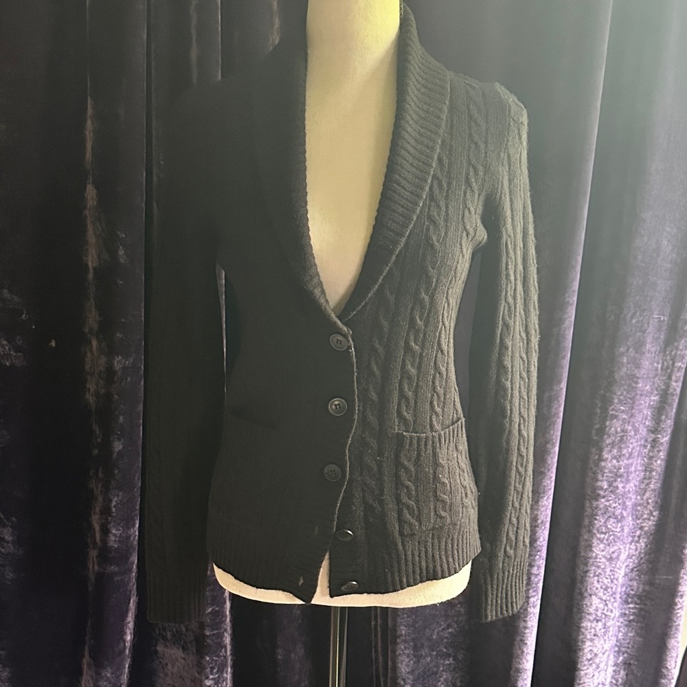 JCrew Cashmere Blend Black Cable Knit Cardigan Sz Small